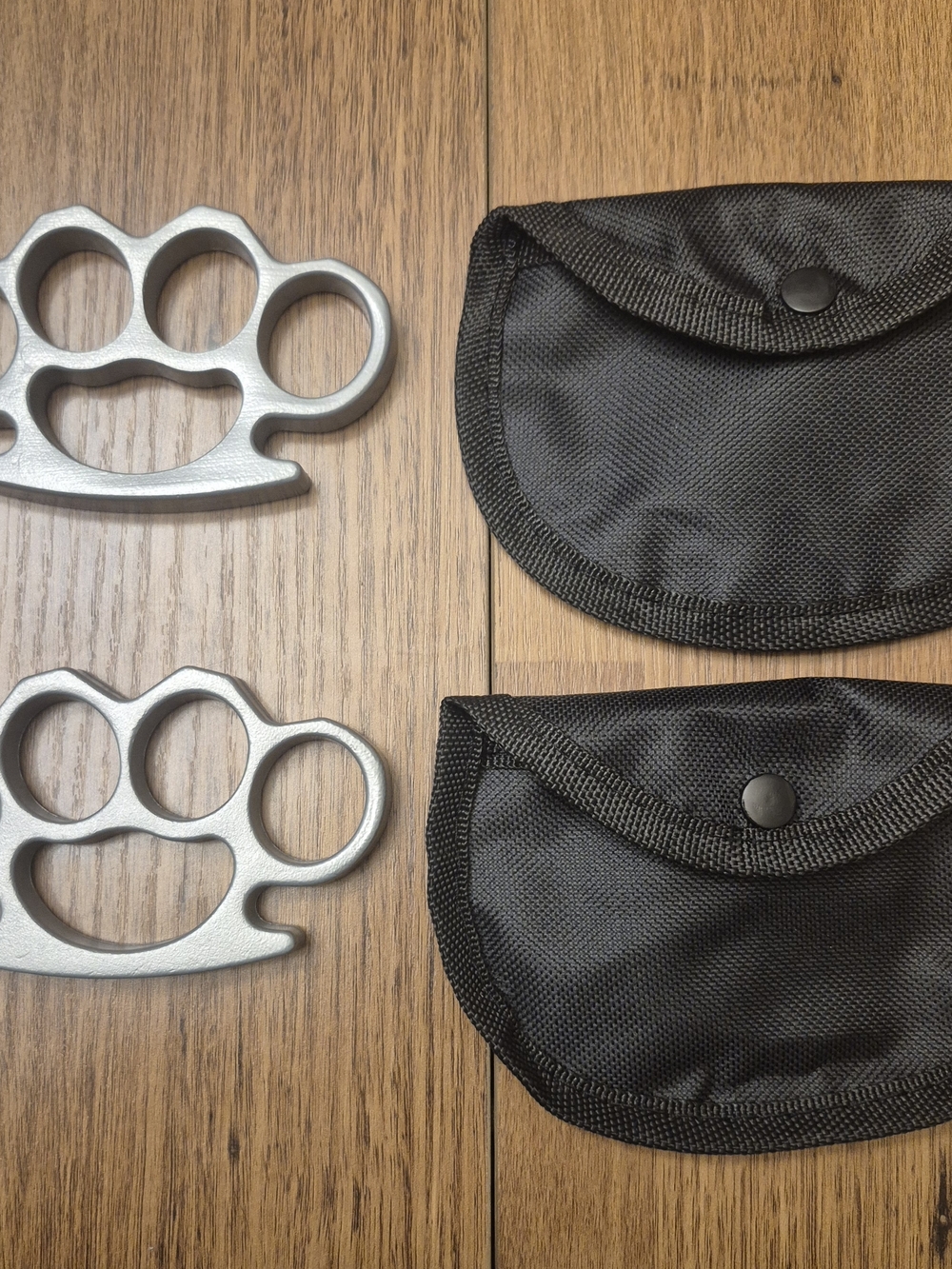 Sleek Silver Self-Defense Knuckle Set with Pouches